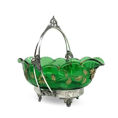 Sheffield Plate Brides Basket With Early American Pressed Glass Bowl