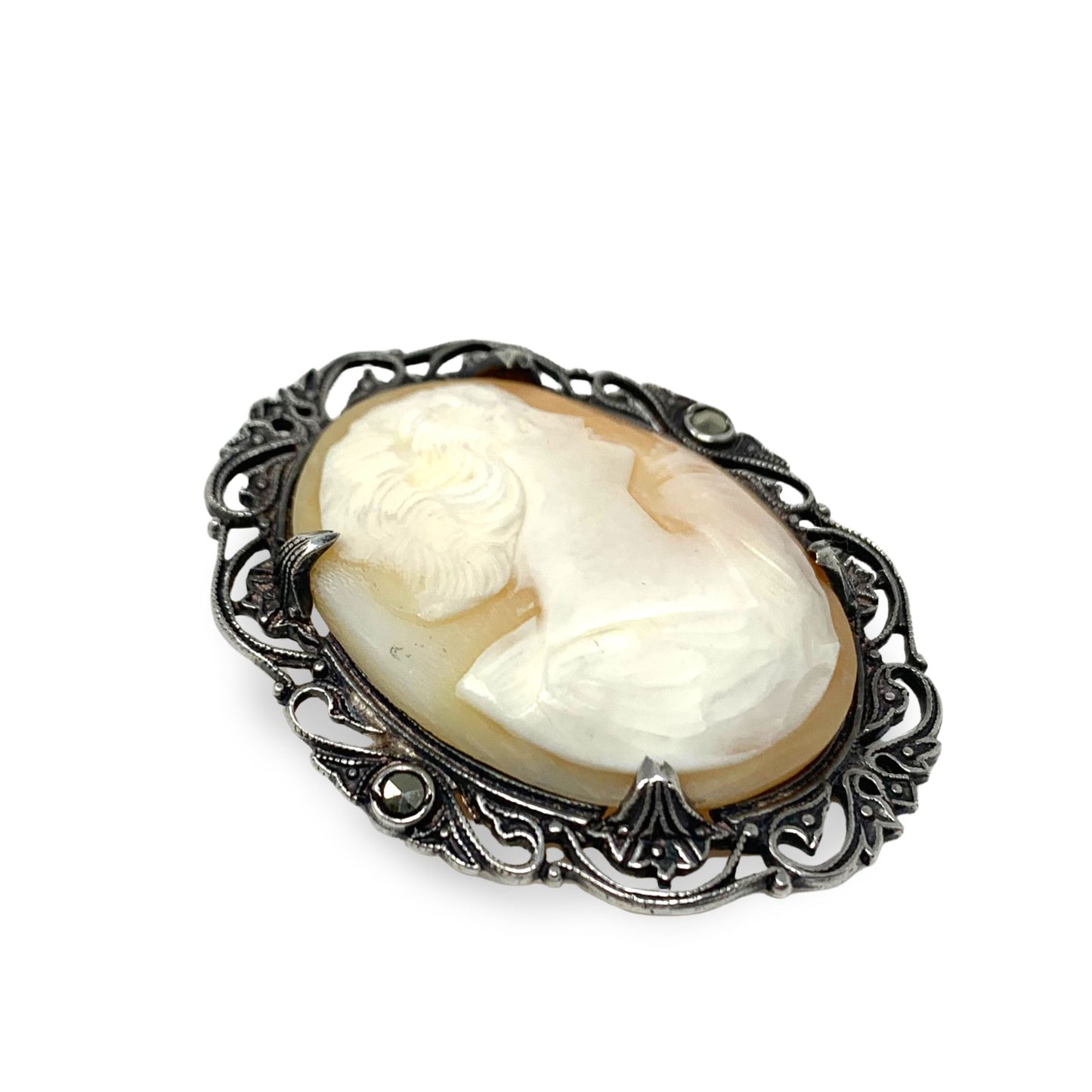 Sterling Silver Art Deco Shell Cameo Brooch