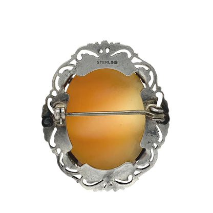 Sterling Silver Art Deco Shell Cameo Brooch