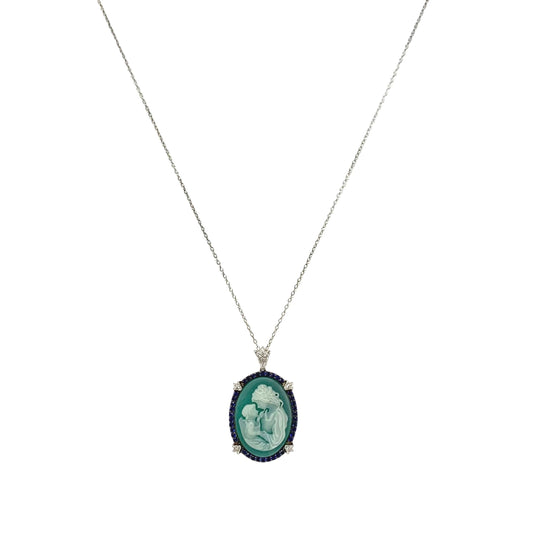 Sterling Sapphire & Diamond Mother/Child Cameo Necklace