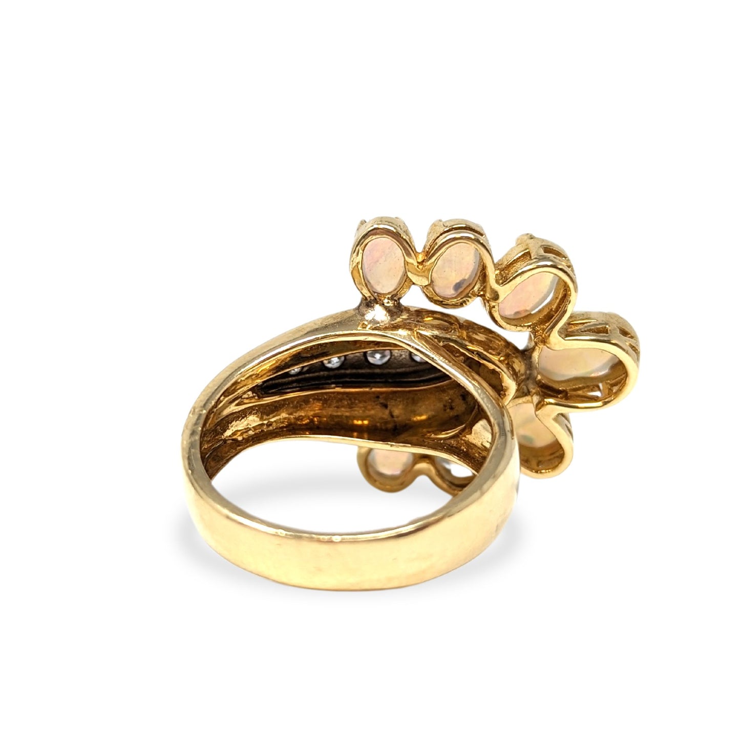 18K Gold Opal & Diamond Peacock Ring - Size 7