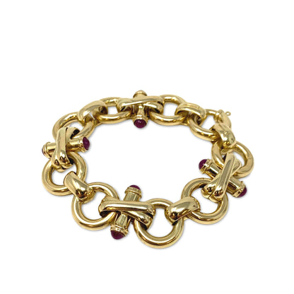 Italian 14K Gold Cabochon Ruby XO Bracelet