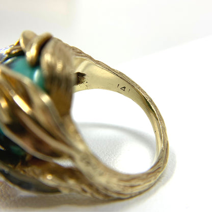 Custom 14K Gold Spider Turquoise & Diamond Ring - Size 6.25