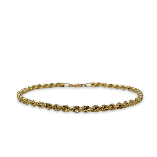 14K Gold 3mm 7” Rope Bracelet