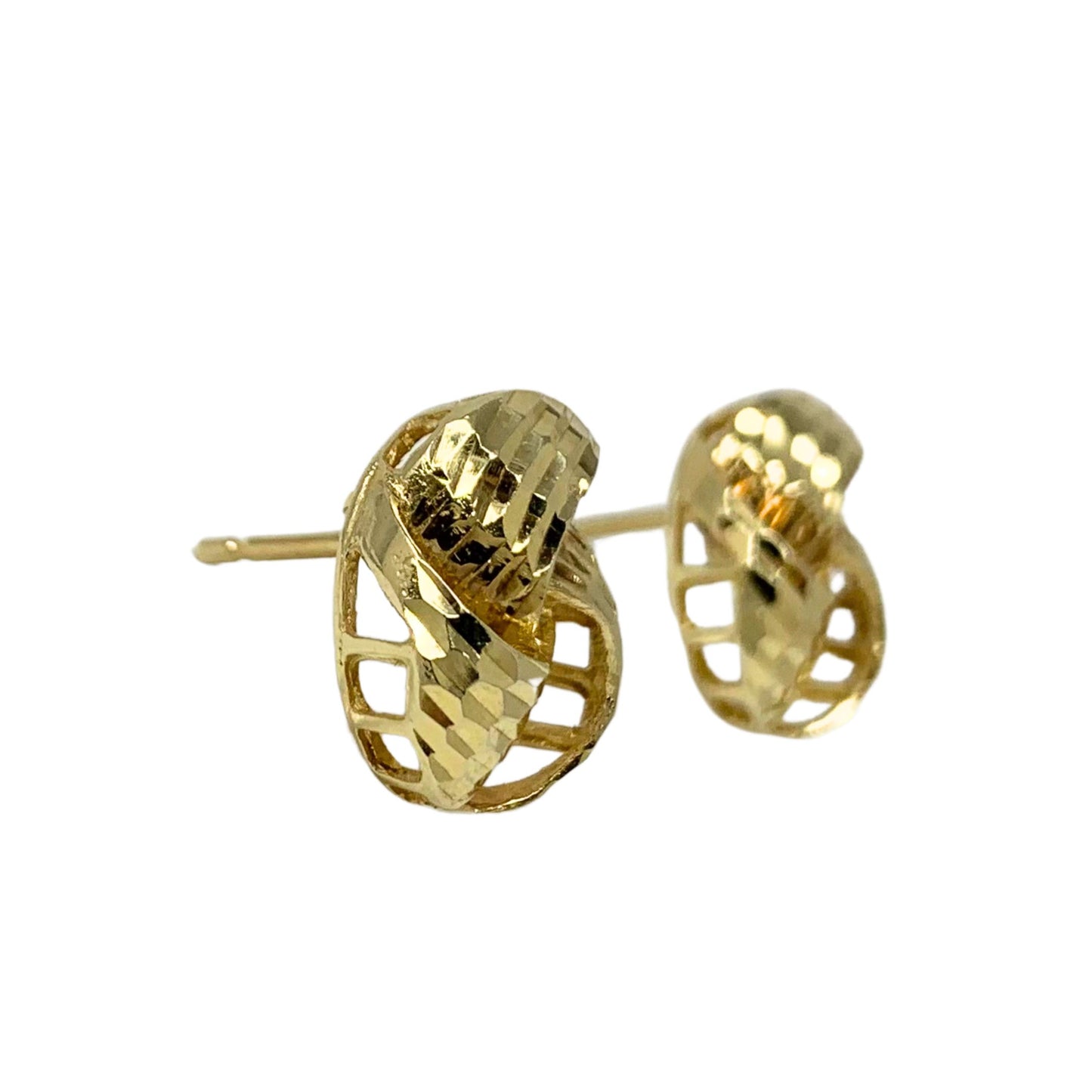 14K Gold Triple Knot Diamond Cut Earrings