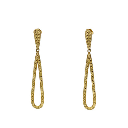 14K Gold Diamond Cut Drop Earrings