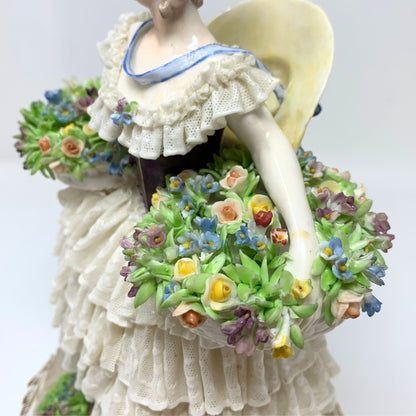 Luigi Fabris Italy Porcelain Figurine of a Young Lady with Flower Baskets