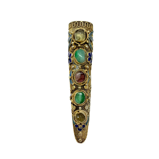 Antique Chinese Gilt Silver Fingernail Guard Pin