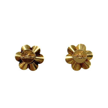 Antique 10K Rose Gold & Faux Ruby Pierced Flower Screw-Back Earrings
