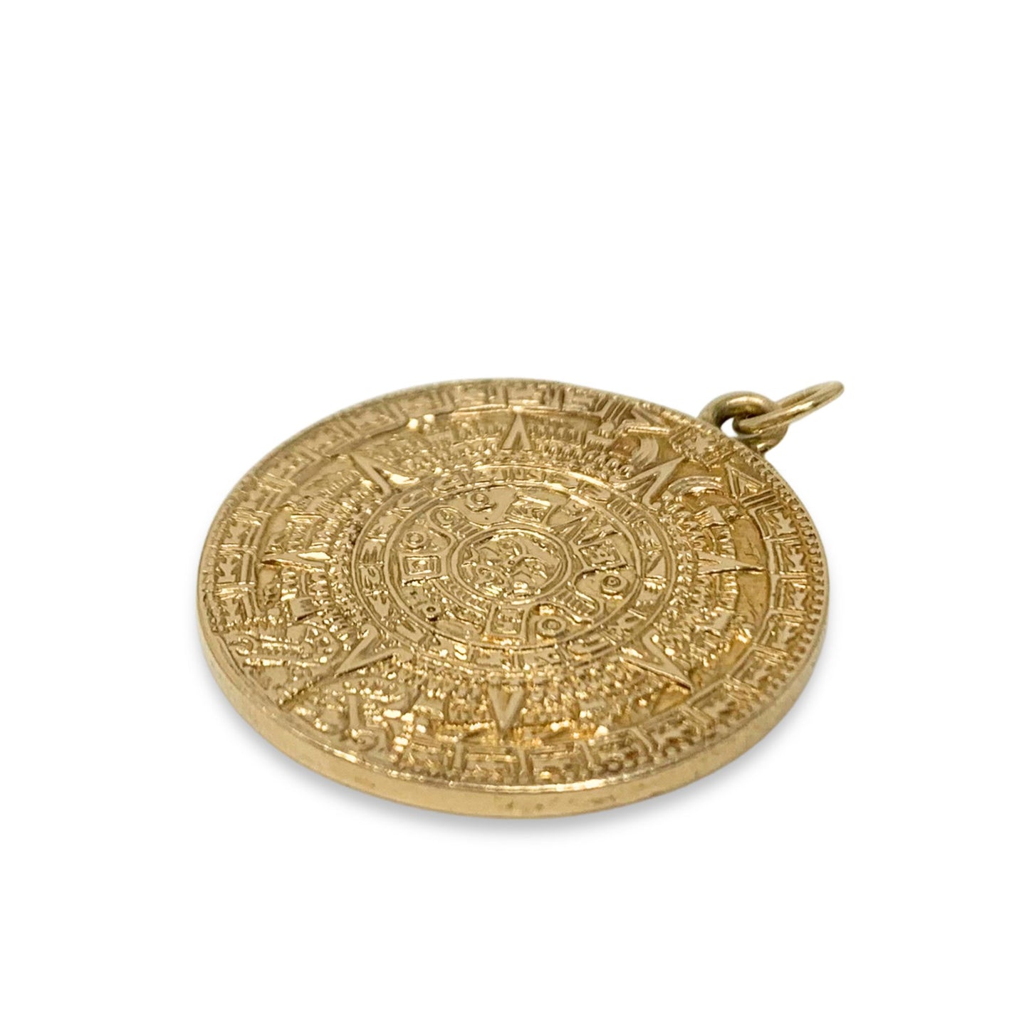 14K Gold Aztec/ Mayan Sun Calendar Charm/Pendant