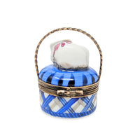 Vintage Limoges-Style Trinket Box, Cat on a Basket