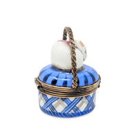 Vintage Limoges-Style Trinket Box, Cat on a Basket
