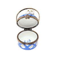 Vintage Limoges-Style Trinket Box, Cat on a Basket