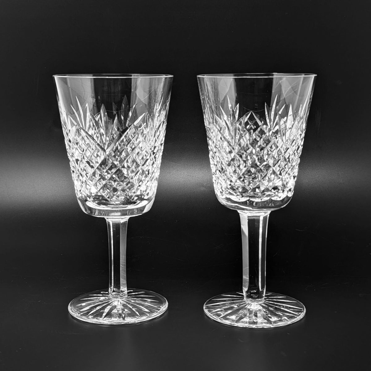 Waterford Crystal Cross-Hatch/ Fan Cut Pair of Water Goblets, WAT6