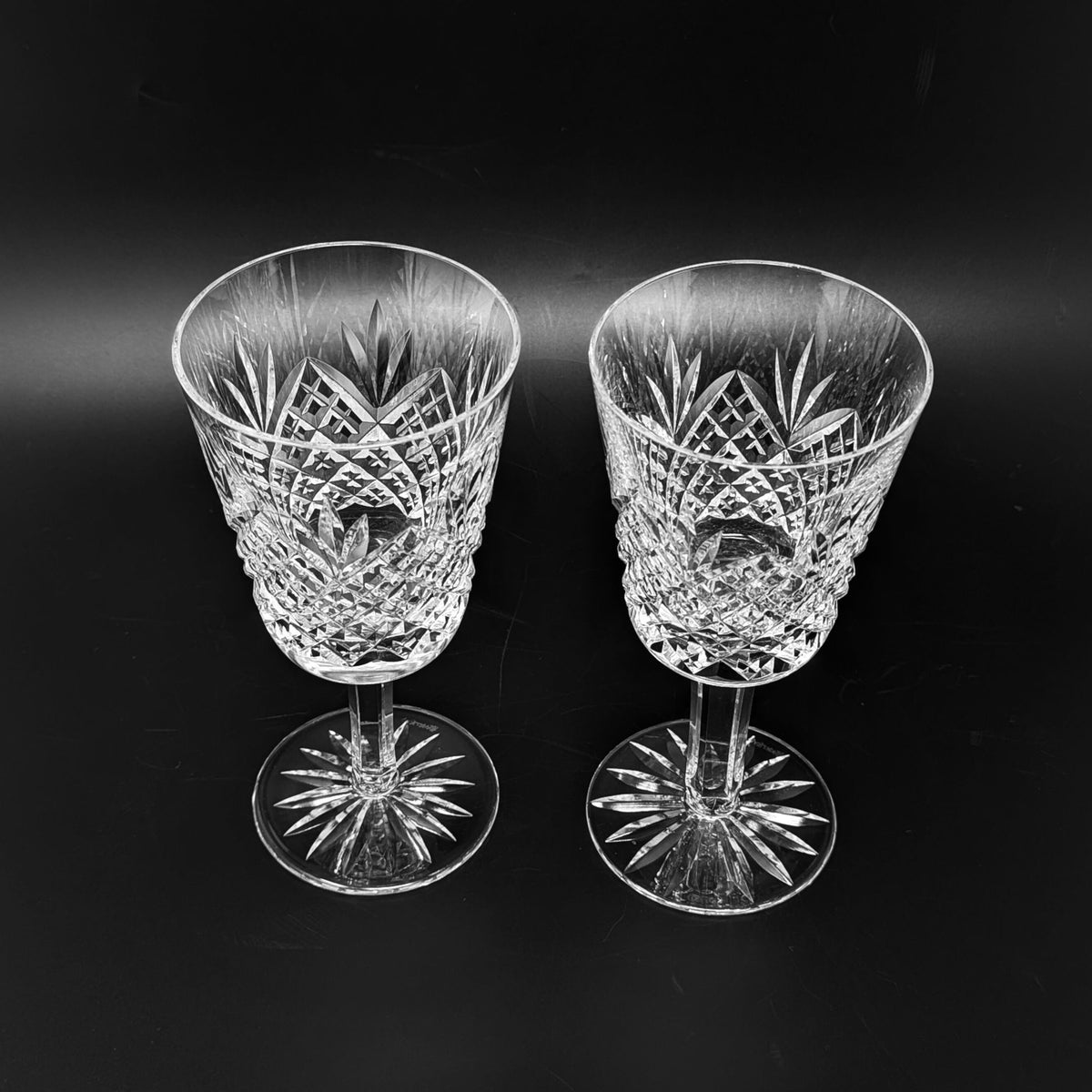 Waterford Crystal Cross-Hatch/ Fan Cut Pair of Water Goblets, WAT6
