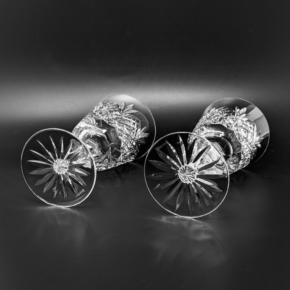 Waterford Crystal Cross-Hatch/ Fan Cut Pair of Water Goblets, WAT6