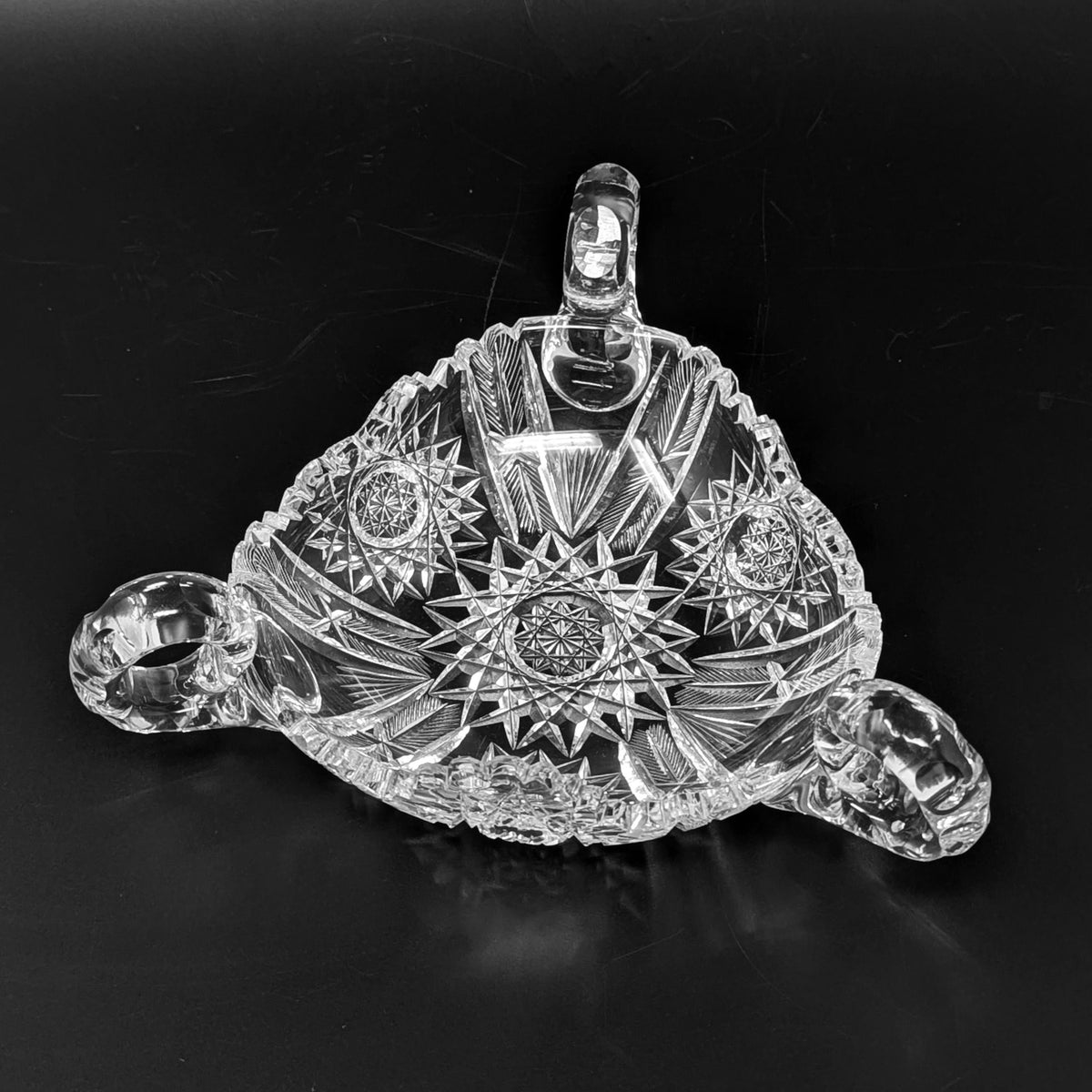 American Brilliant Period Cut Glass 3-Handled Nappy