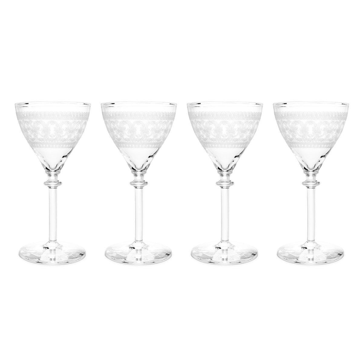 Vintage Needle-Etched Crystal Cocktail Glasses (4)