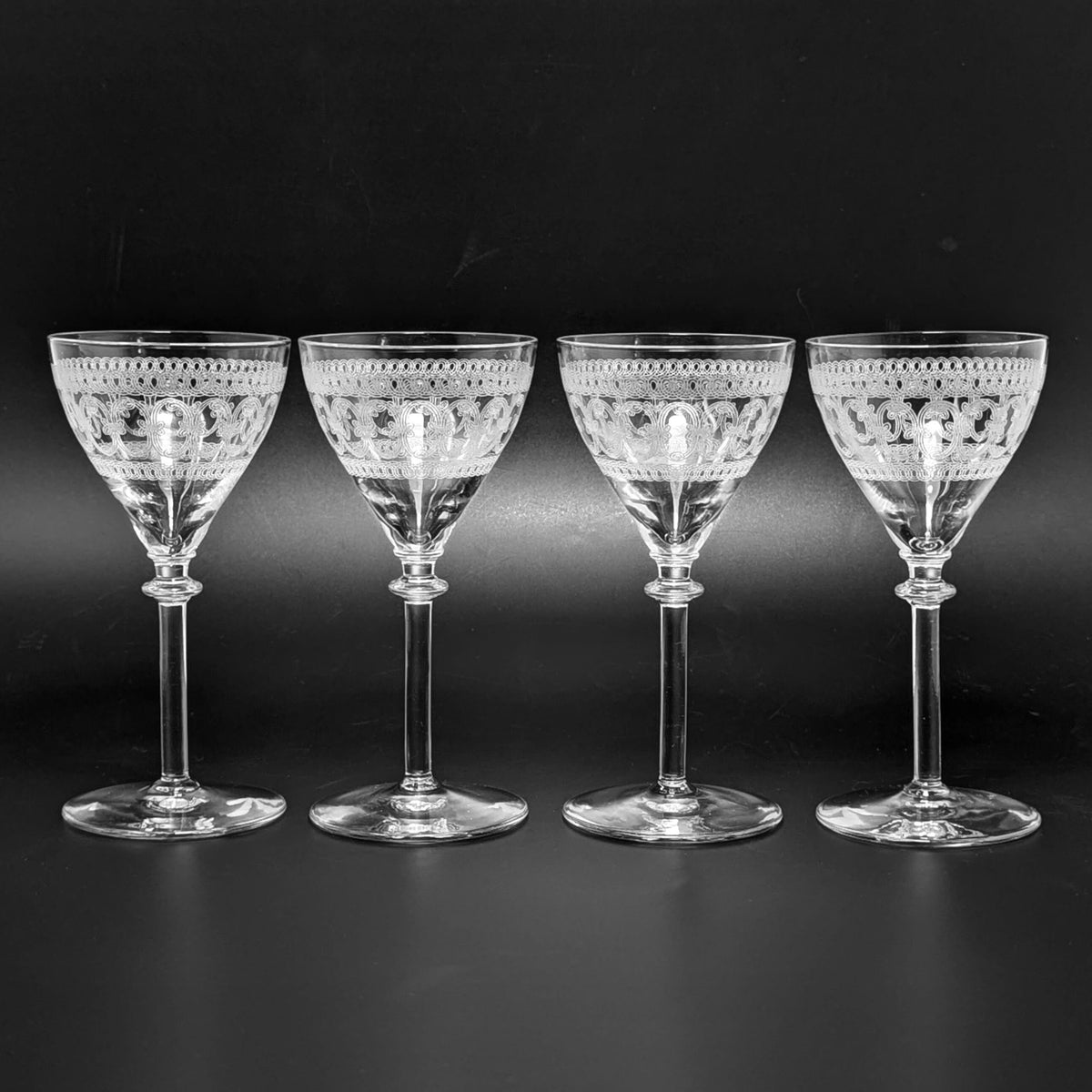 Vintage Needle-Etched Crystal Cocktail Glasses (4)
