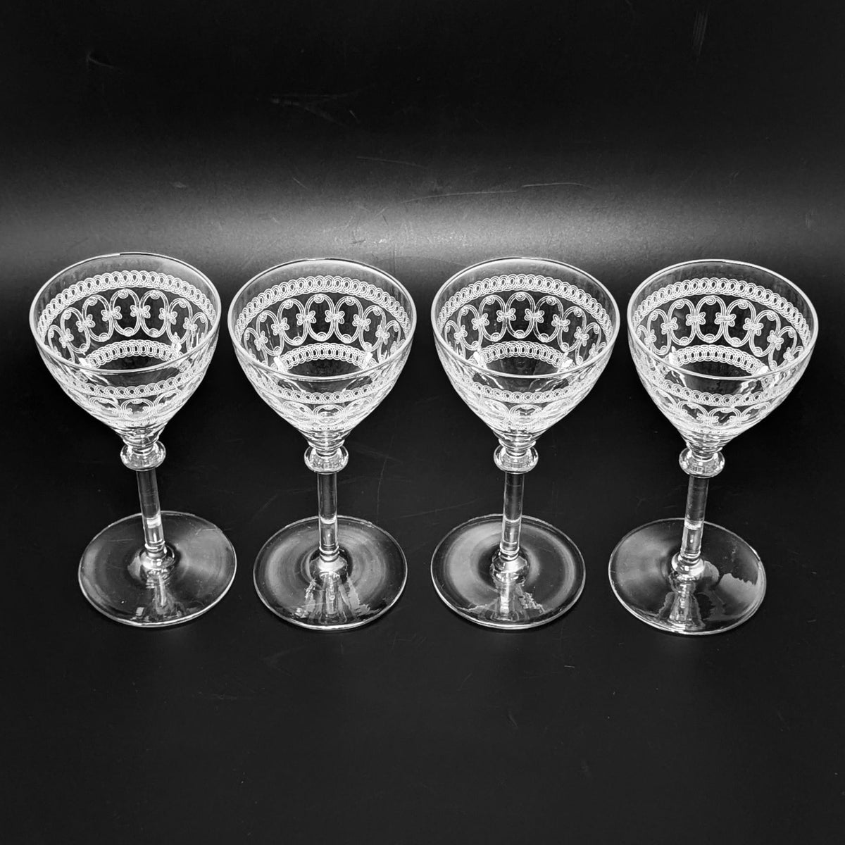 Vintage Needle-Etched Crystal Cocktail Glasses (4)