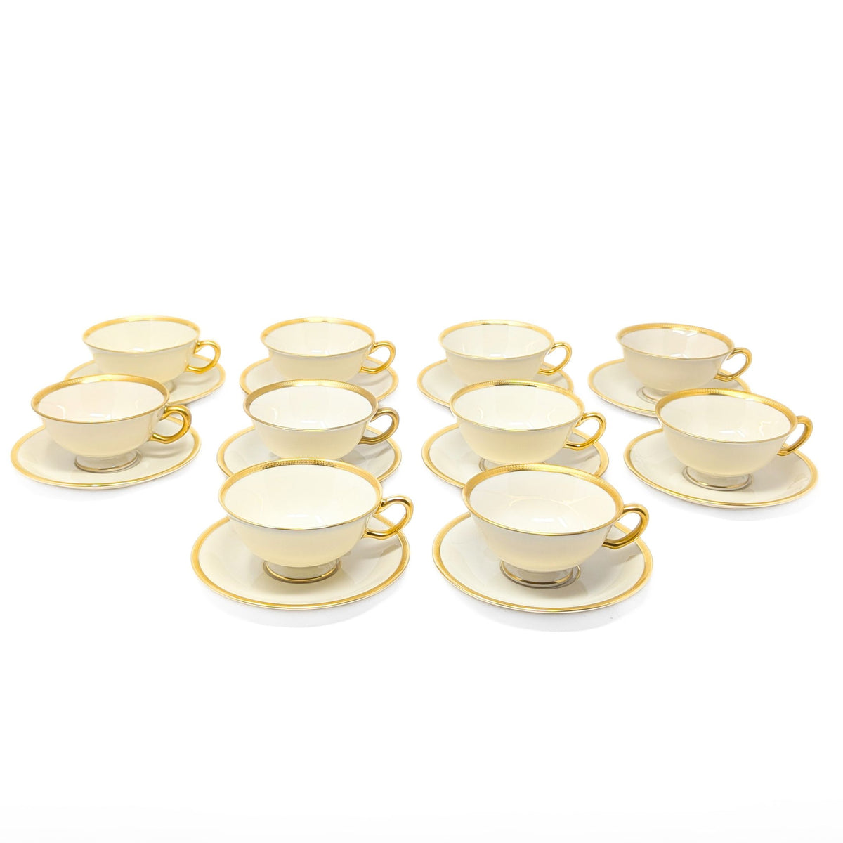 Lenox "Tuxedo" 20pc Footed Cup & Saucer Set (Gold Backstamp)