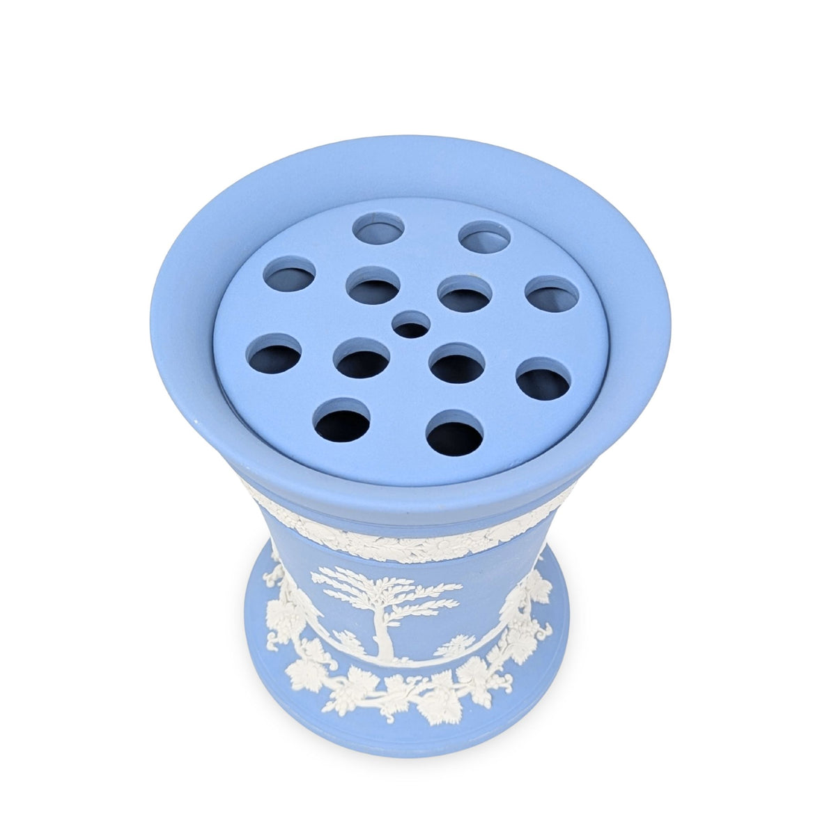 Wedgwood Pale Blue Jasperware 6" Vase w/ Flower Frog