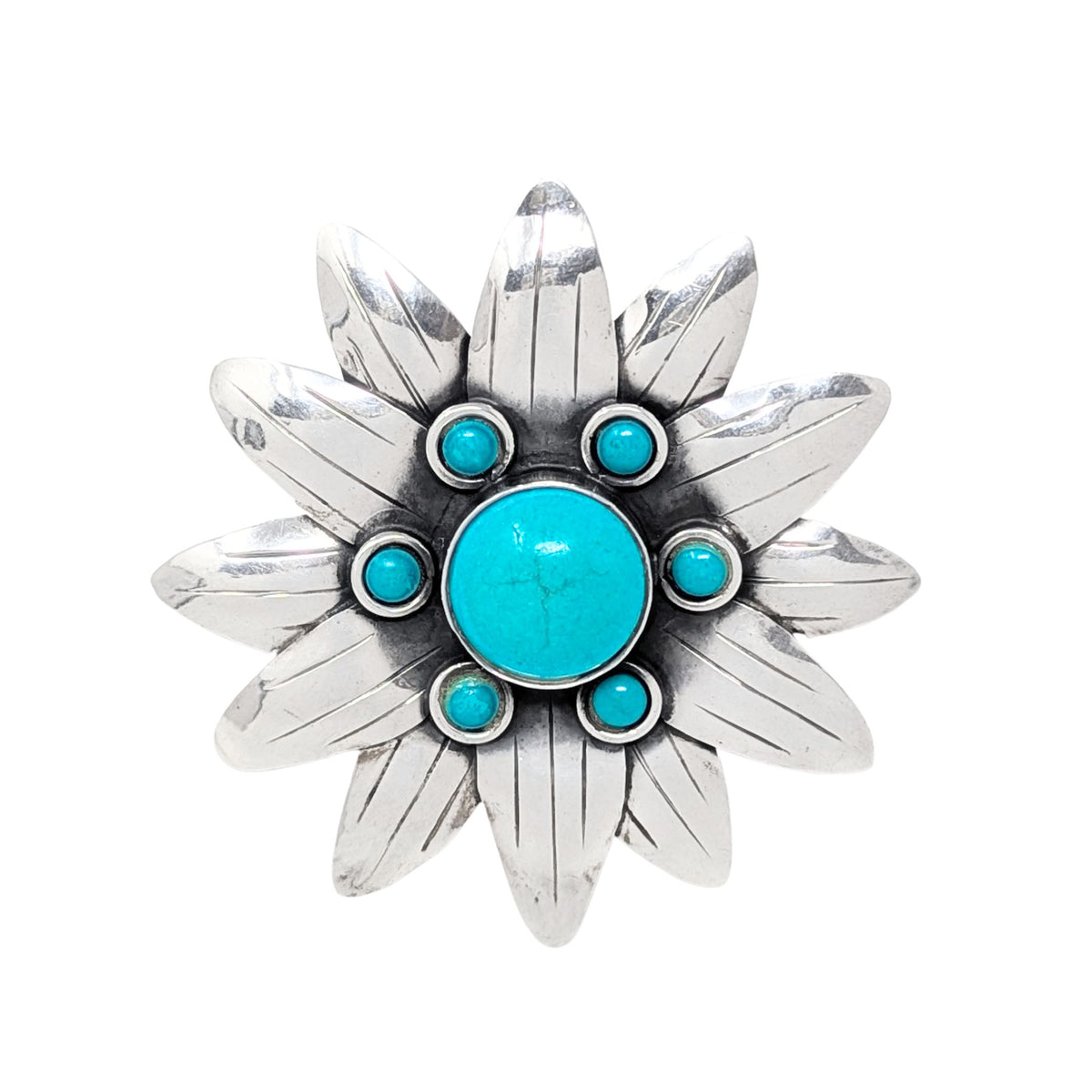 Vintage Sterling Turquoise Flower Pendant/Brooch