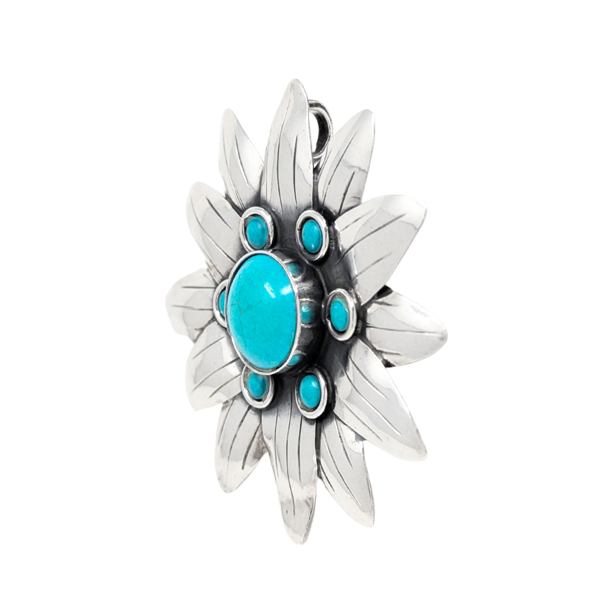 Vintage Sterling Turquoise Flower Pendant/Brooch