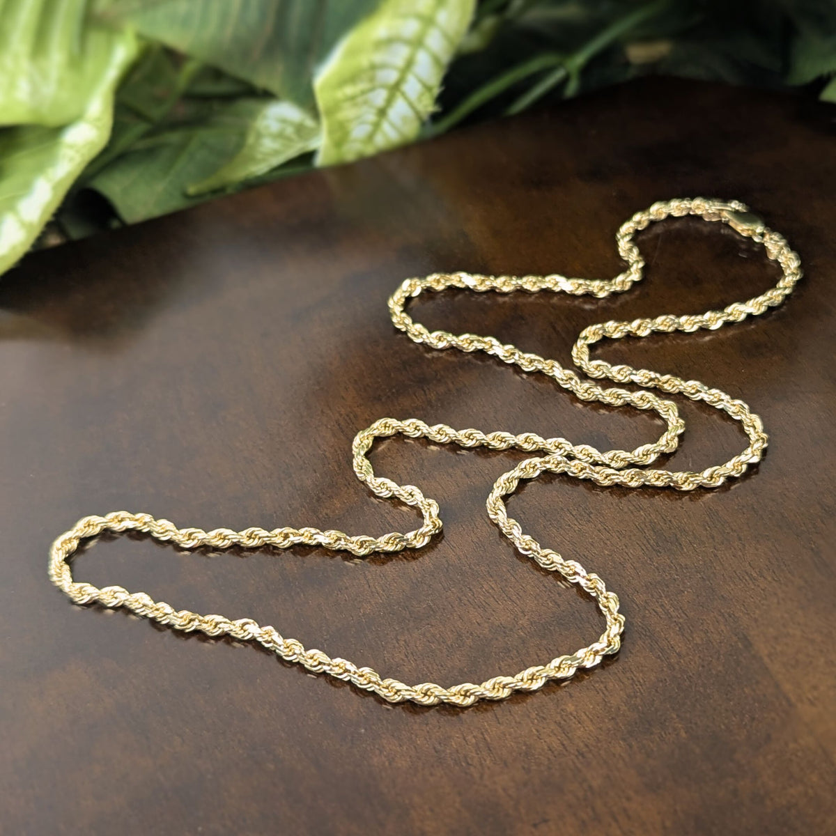 13K Gold Solid Diamond Cut 24" Rope Chain Necklace