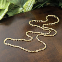 13K Gold Solid Diamond Cut 24" Rope Chain Necklace
