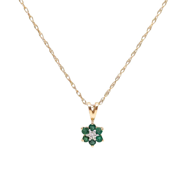 14K/10K Gold 18” Emerald & Diamond Pendant Necklace