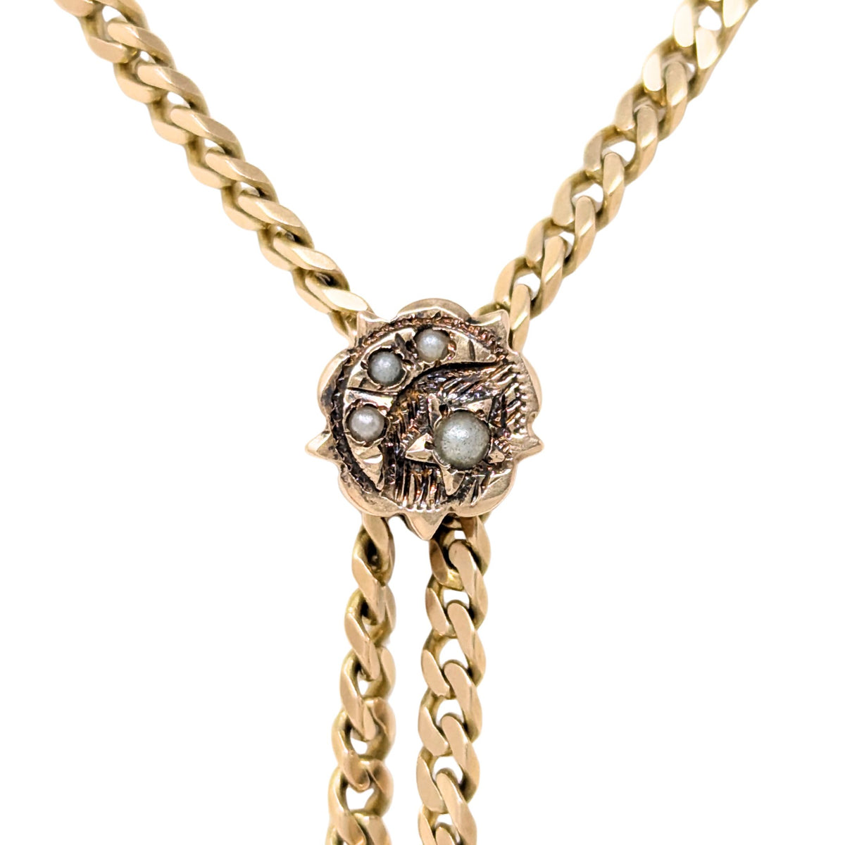 12K Gold Edwardian 56” Pearl Slide Lariat Ladies Pocket Watch Pendant Chain