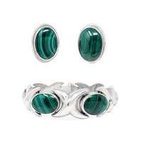 Inger K Native American Modernist Sterling Malachite Bracelet & Earrings