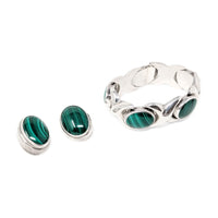 Inger K Native American Modernist Sterling Malachite Bracelet & Earrings