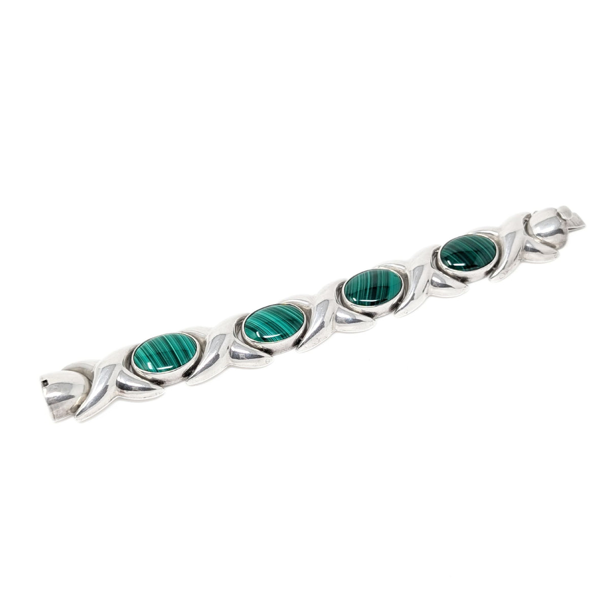 Inger K Native American Modernist Sterling Malachite Bracelet & Earrings