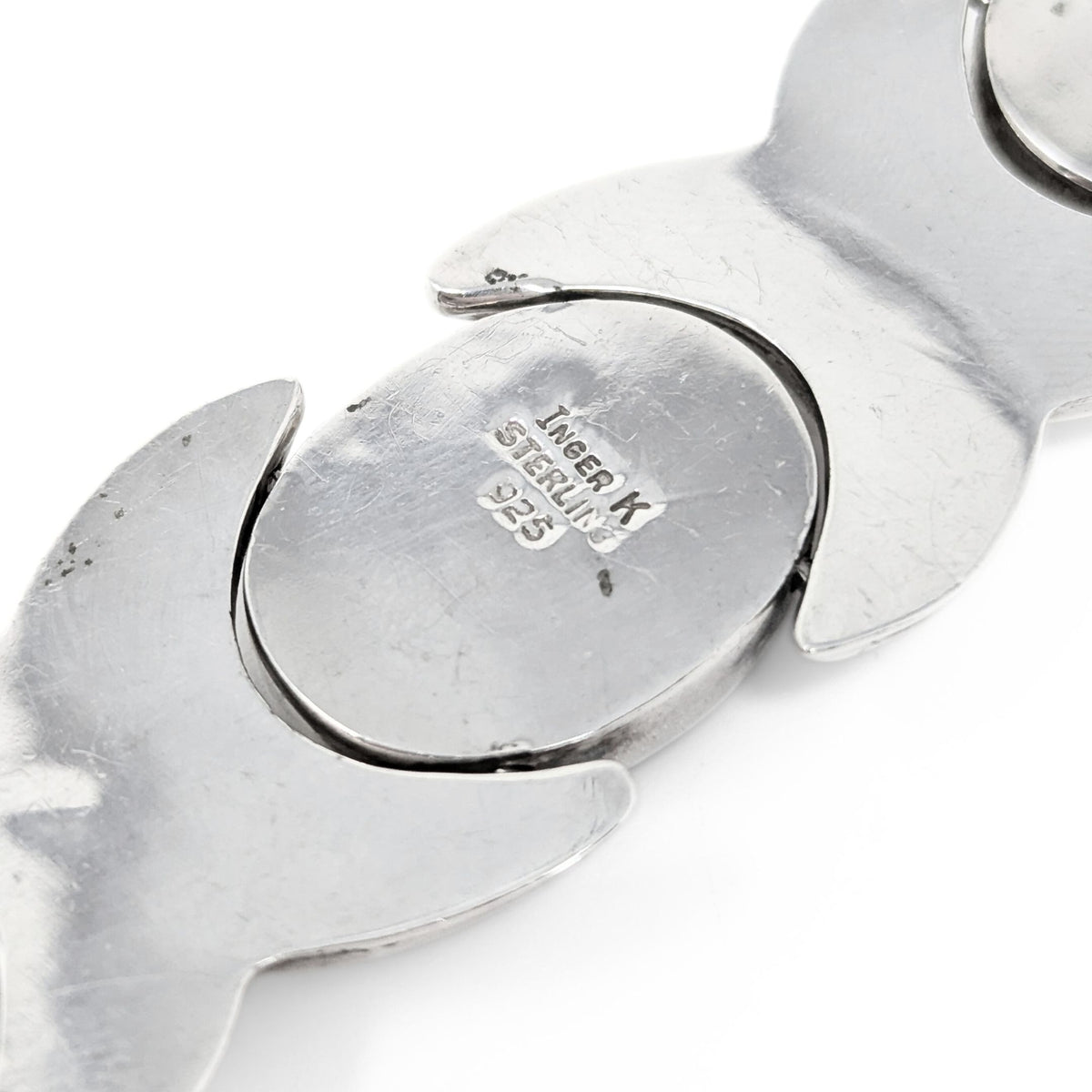 Inger K Native American Modernist Sterling Malachite Bracelet & Earrings