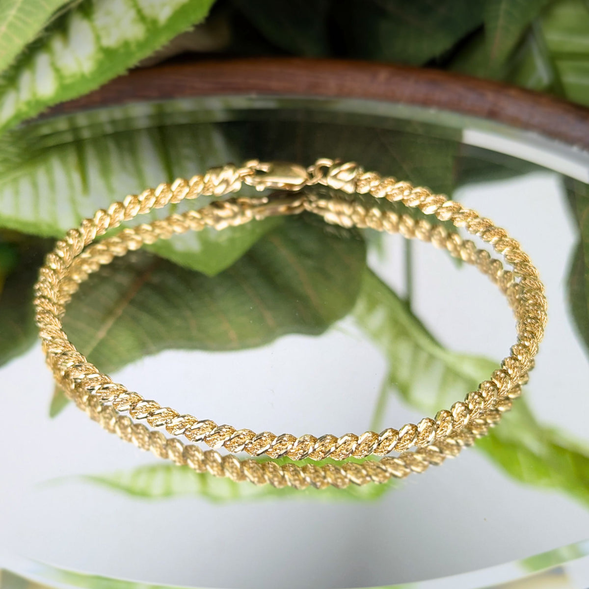 17K Gold Diamond Cut 3.5mm Solid Rope Twist 8” Bracelet