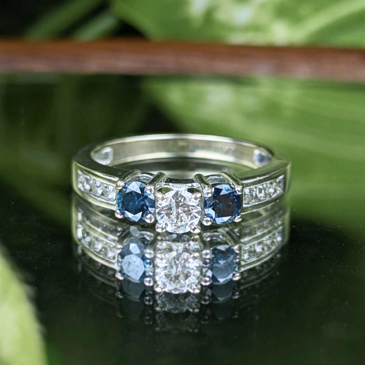 10K Gold .75tcw Blue & White Diamond Engagement Ring - Size 6