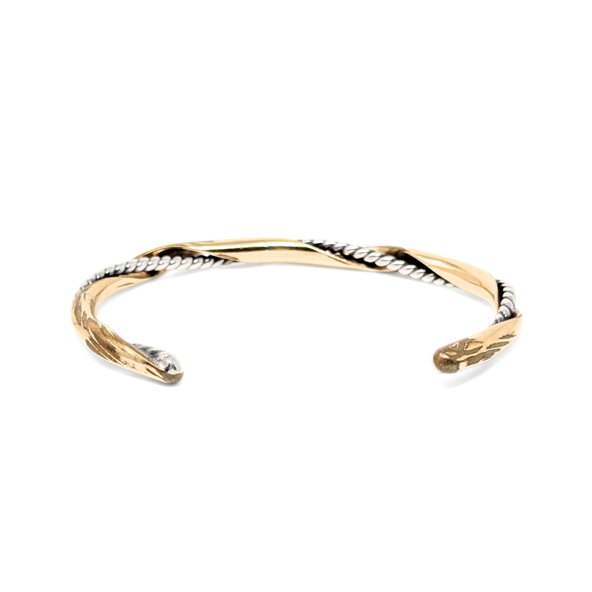 Vintage Handmade 9K Gold Bar & Sterling Rope Twisted Cuff Bracelet