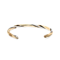 Vintage Handmade 9K Gold Bar & Sterling Rope Twisted Cuff Bracelet