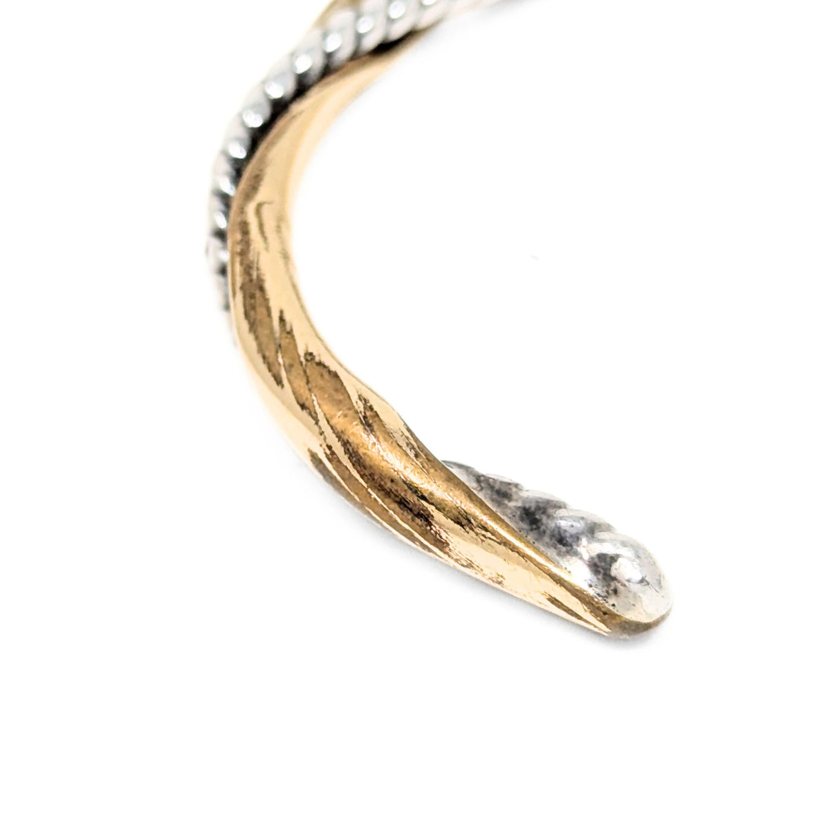 Vintage Handmade 9K Gold Bar & Sterling Rope Twisted Cuff Bracelet