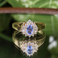 14K Gold Iolite & Diamond Ring - Size 7.25