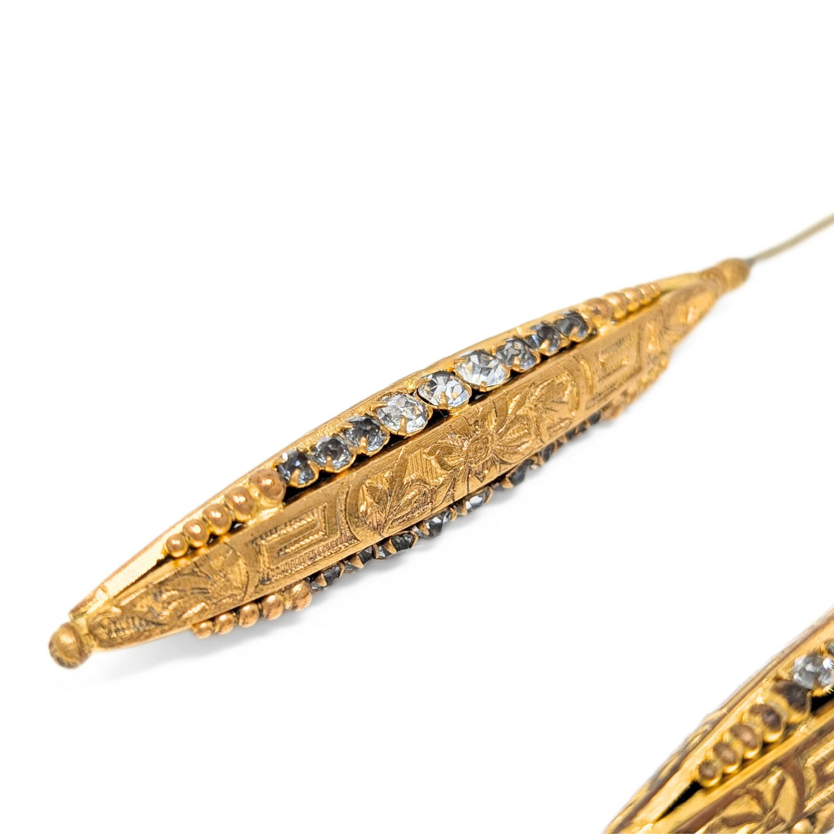 Victorian Etruscan Revival Gold Tone & Rhinestone Hat Pins (Pair)
