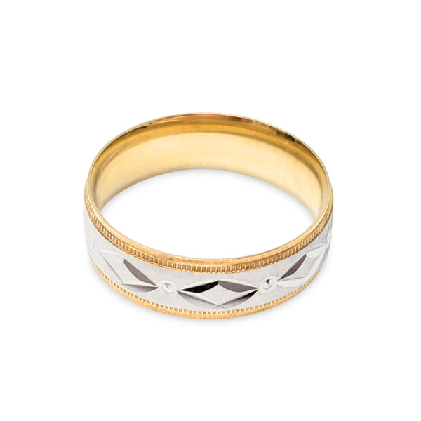 10K Two-Tone Gold Diamond Cut 6mm Wedding Band - Size 7.75