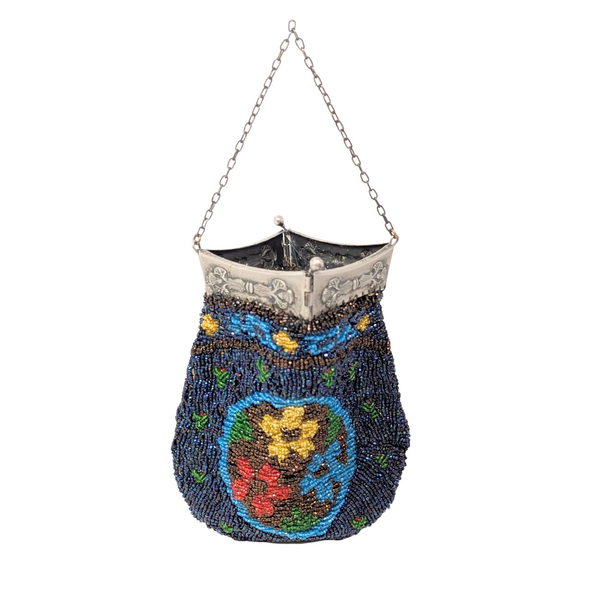 Antique Glass-Beaded Purse with Four-Hinged Frame