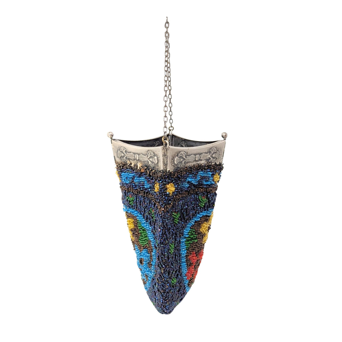 Antique Glass-Beaded Purse with Four-Hinged Frame