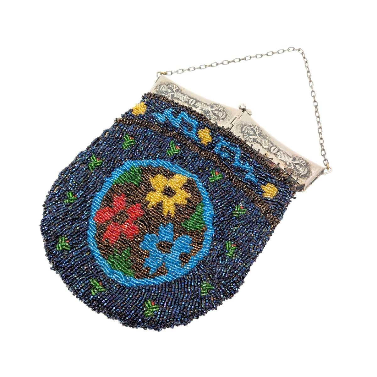 Antique Glass-Beaded Purse with Four-Hinged Frame