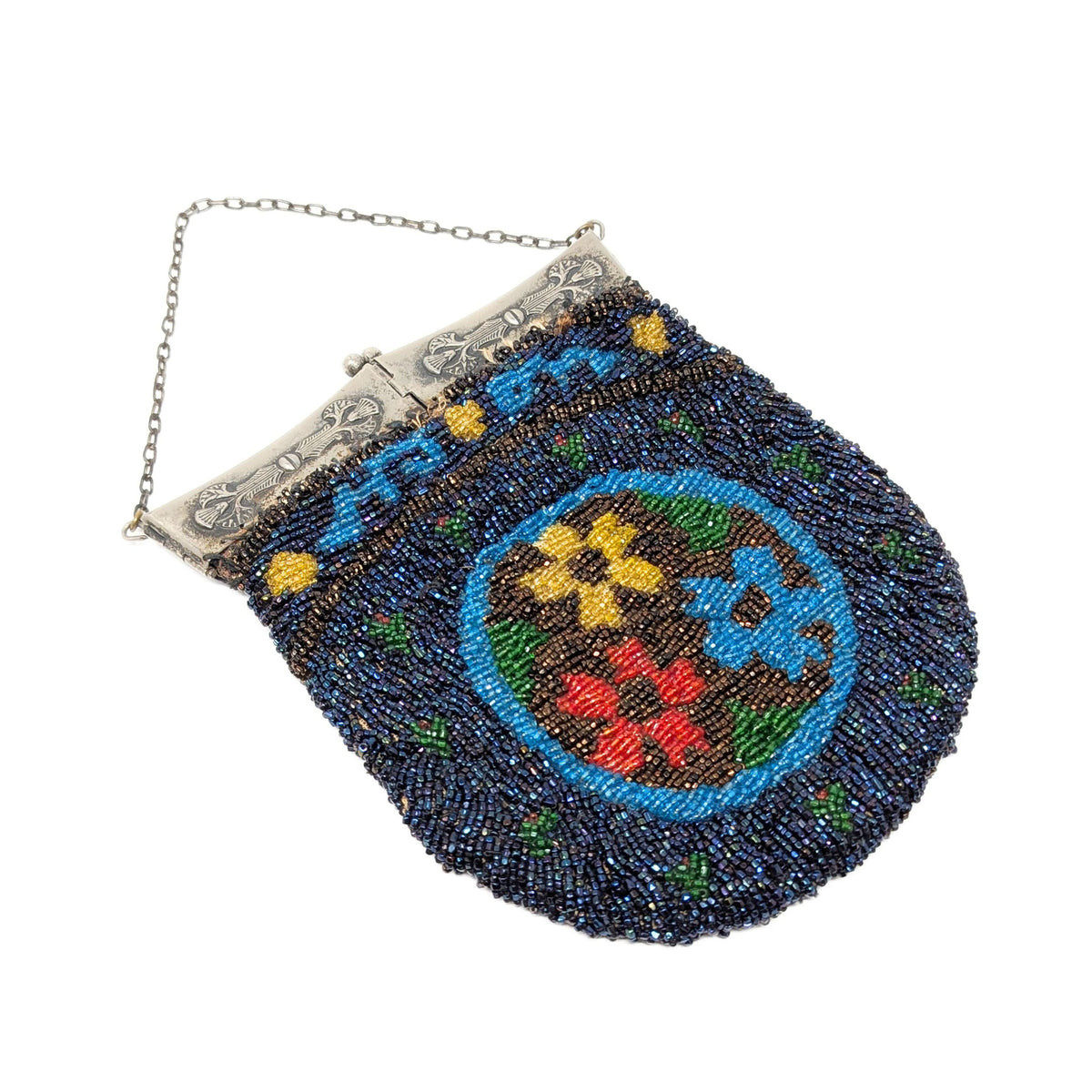 Antique Glass-Beaded Purse with Four-Hinged Frame