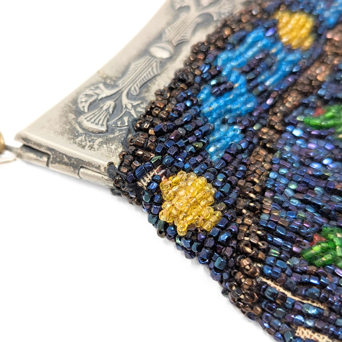 Antique Glass-Beaded Purse with Four-Hinged Frame