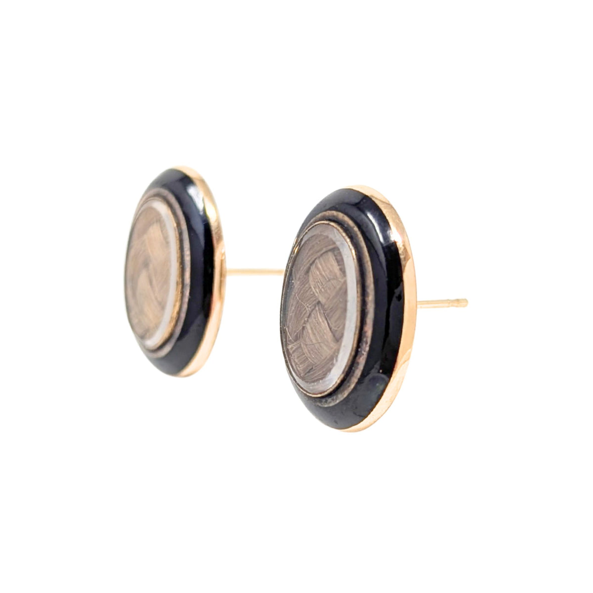 14K Gold & Black Enamel Victorian Mourning Hair Earrings